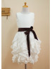 Ivory Taffeta Ruffles Knee Length Flower Girl Dress